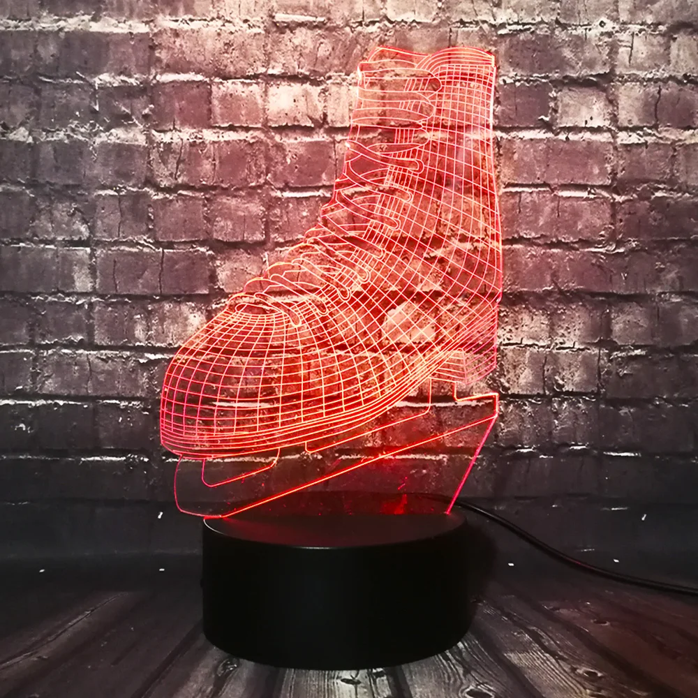 Новинка, обувь для хоккея, катания на коньках, 3D светодиодный светильник, акрил, многоцветный цвет, изменение, ночник, спортивные украшения для детской/мальчики, игрушки для детей, подарок