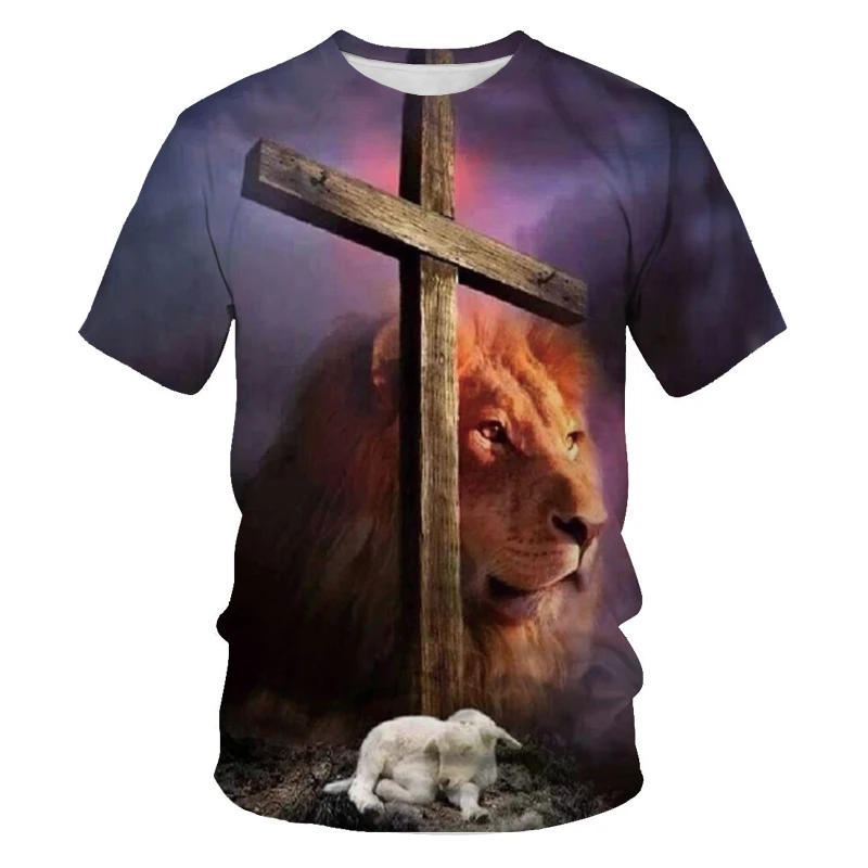 

Summer new oversized T-shirt painted tiger lion animal male T-shirt street trend personality O-neck short-sleeved 3D printing