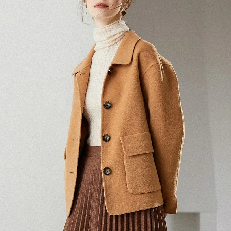 

Осенне-зимнее Новое Женское пальто, женская короткая Корейская версия, темпераментное однорядное шерстяное пальто с отложным воротником и ...