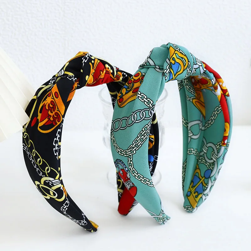 

2021 Vintage Print Knot Bezel Hair Accessories Women Headband Hairband Opaska Do Wlosow Diademas Bandeau Femme Pour Cheveux