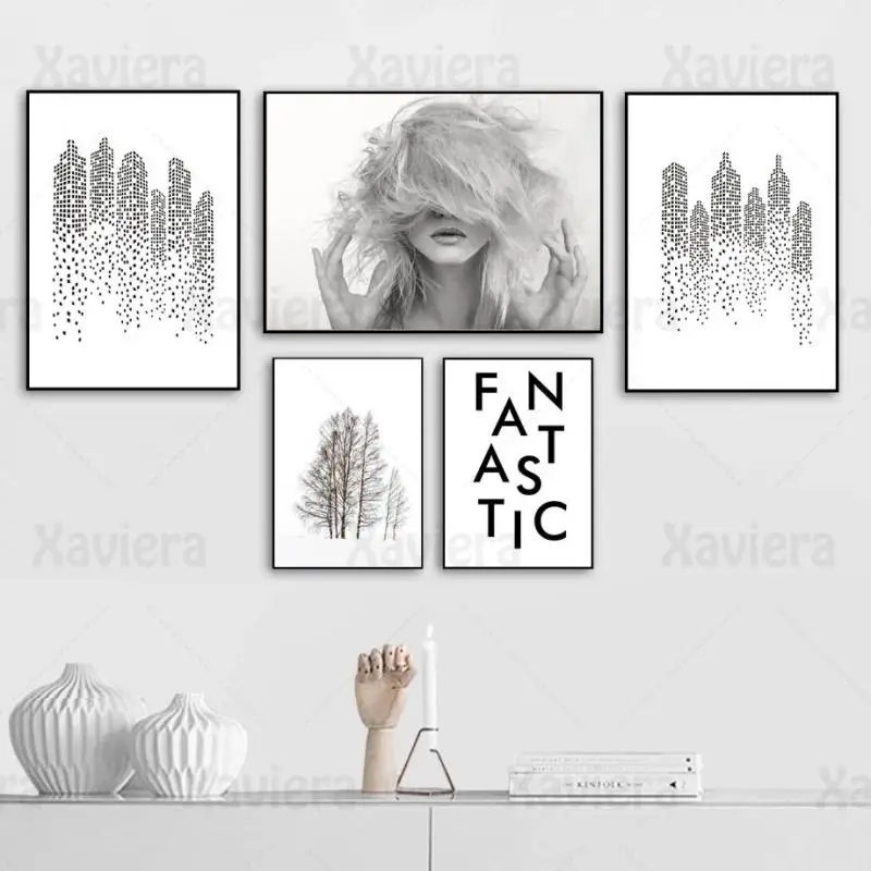 

Modern Girl City Building Landscape Fantastic Quotes Wall Art Canvas Painting Posters and Prints Wall Pictures Home Decoration