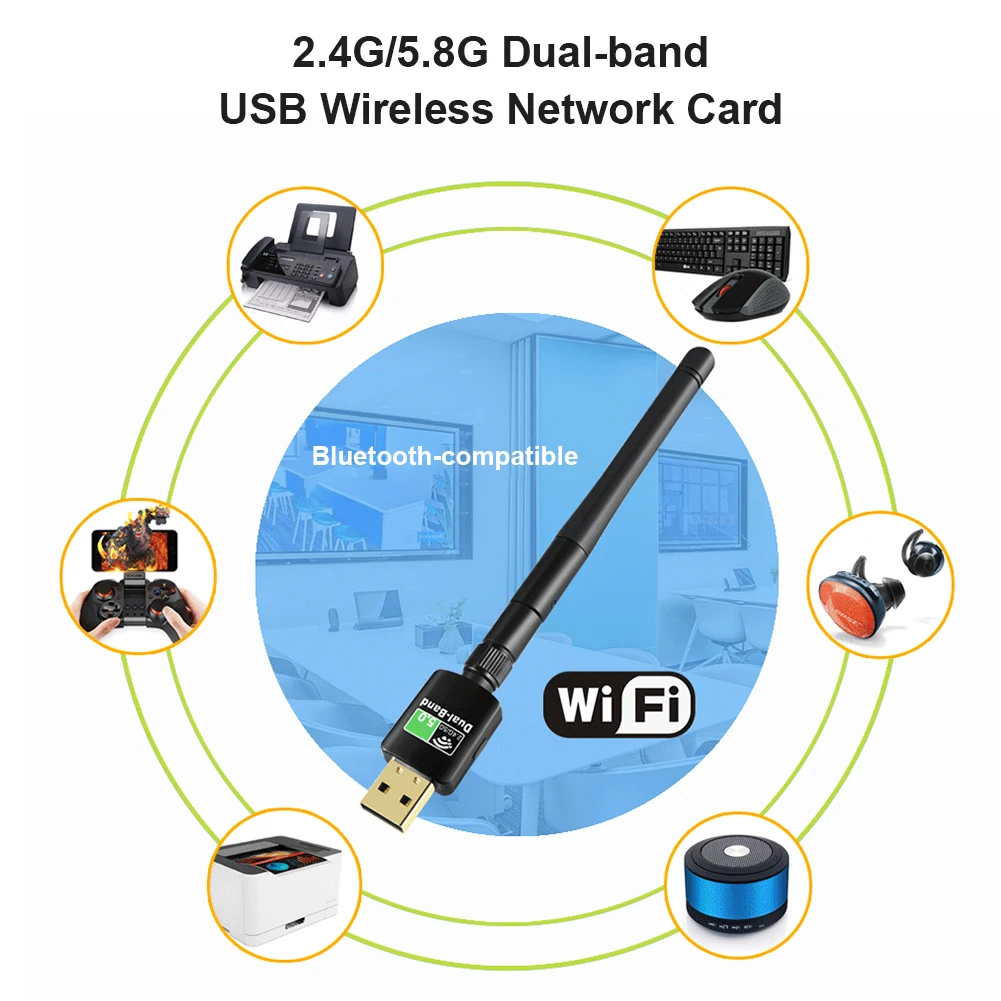 Dual Frequency 600M Bluetooth 5.0 Receiver 2 IN 1 Wifi USB Wireless Adapter for Mobile Phone Tablet with External Ante | Компьютеры и