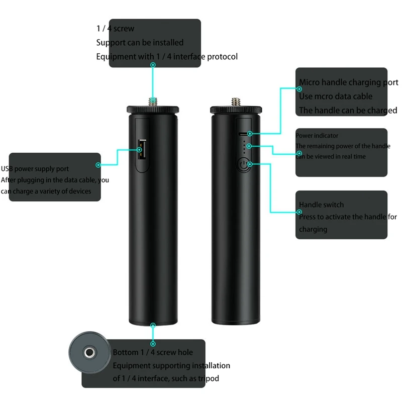 Качественная ручка для зарядки 6800 мАч + винт 1/4 дюйма USB Type-C карманной экшн-камеры
