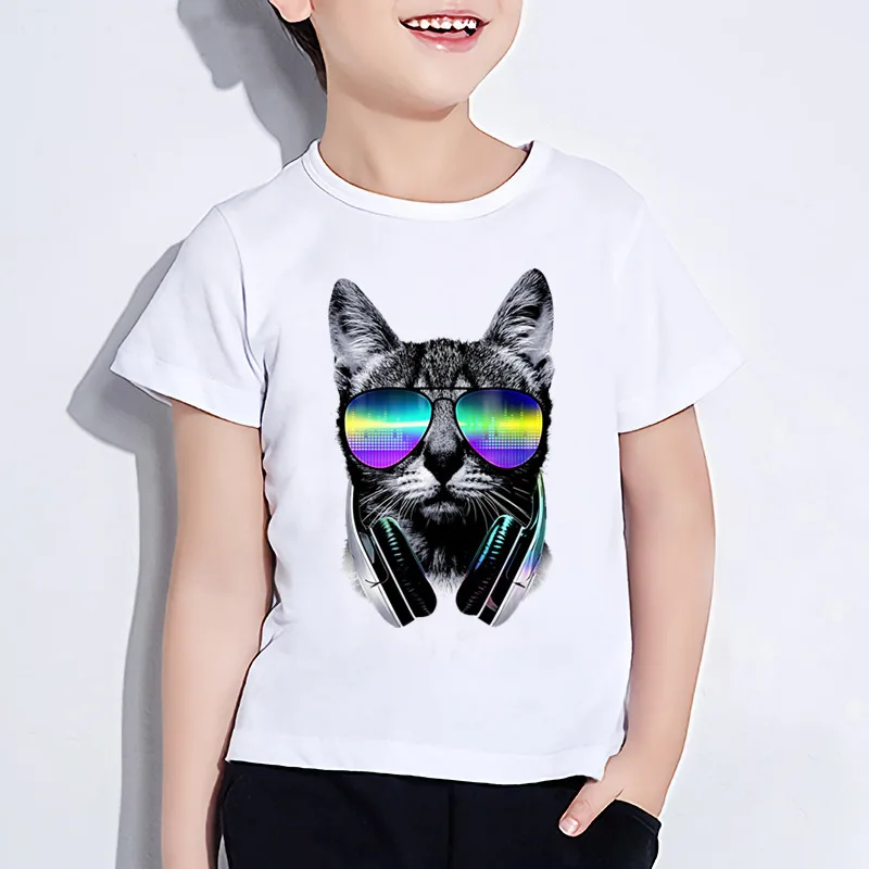 

Kids Summer T-shirts with print Girls & Boys T shirt Children Cool DJ Cat/Pug/Panda Print T-shirt Animal Funny Baby Clothes