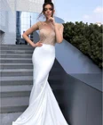 Женское длинное свадебное платье с юбкой годе, элегантное эластичное платье из крепа цвета слоновой кости с бусинами на спине