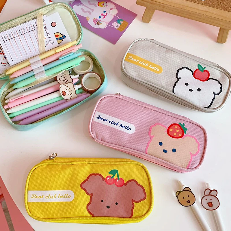 

Canvas Pencil Case for Girls Boys Cartoon Printed School Supplies Pencilcase Cute Pen Case Bag Large Big Pencil Box Pouch