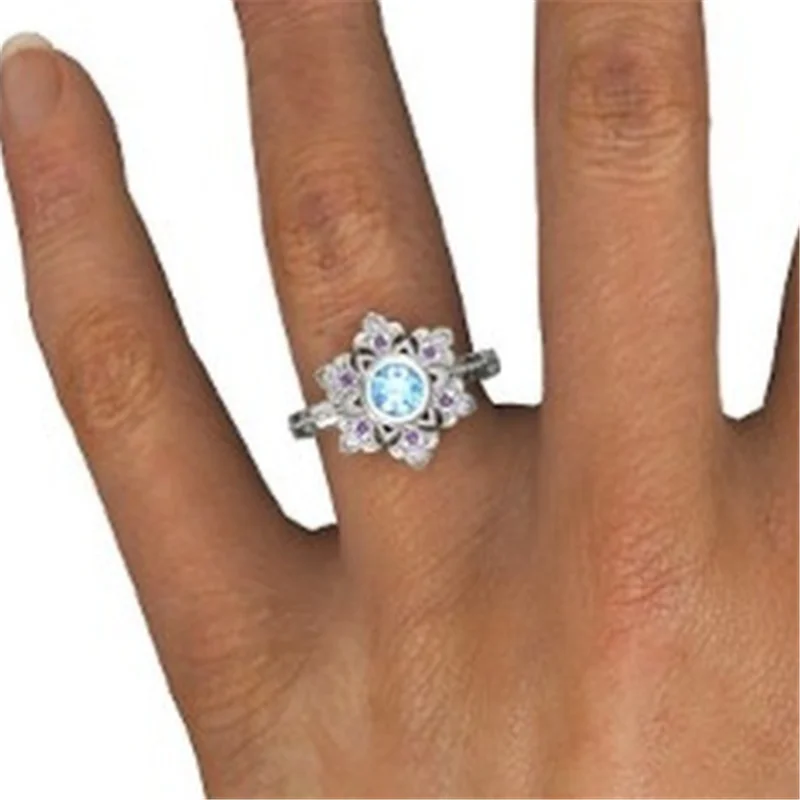 

Fashion popular geometric temperament flower shape luxury zircon women ring party gift wholesale
