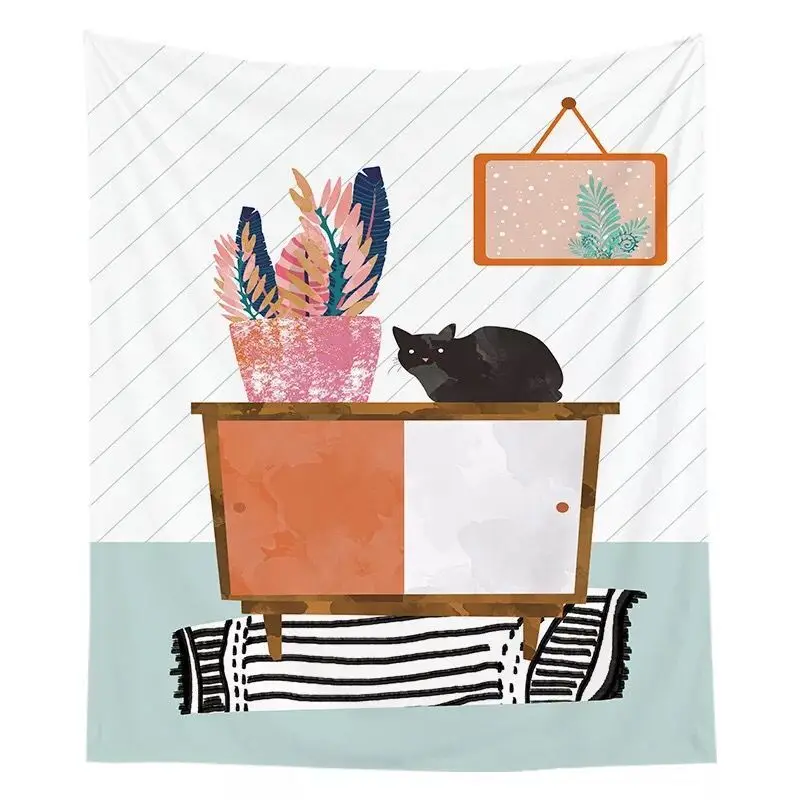 

Nordic Fresh Cartoon Cat Rectangle Tapestry Ins Beach Towel Wall Hanging Cloth Background Cloths Printed Home Decoration Decor