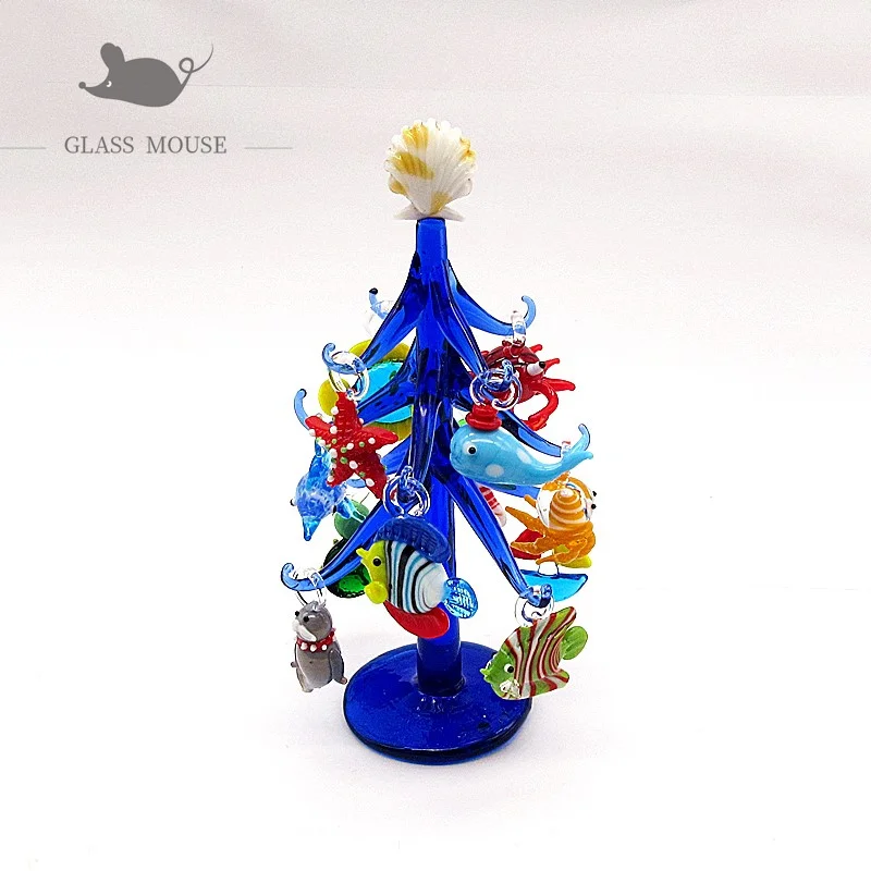

Новое муранское стекло ручной работы статуя голубого дерева аквариум амулеты декоративные миниатюрные стеклянные морские рыбы кулон с фиг...