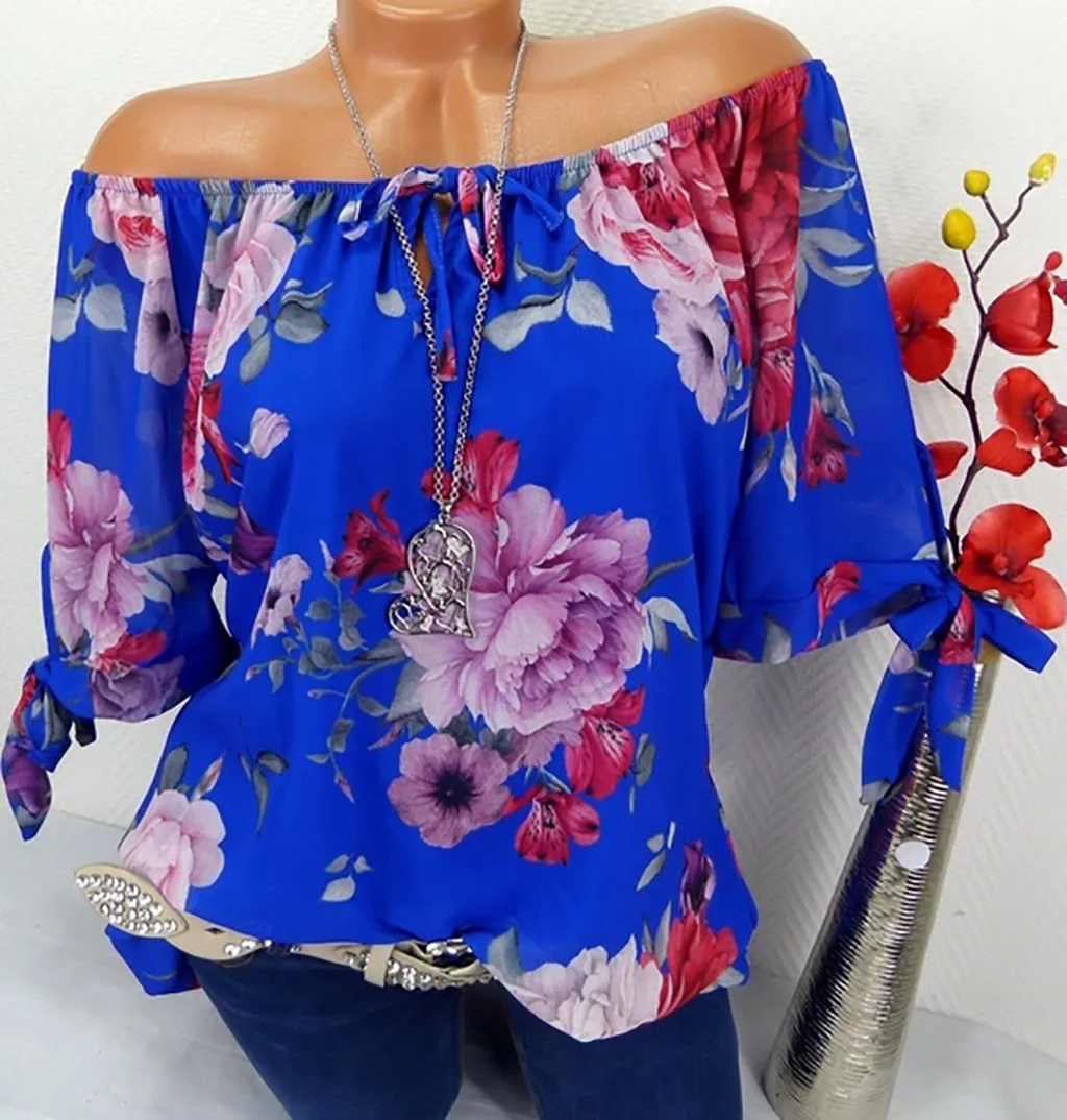 Женская блузка большого размера с коротким рукавом и принтом пуловер открытыми