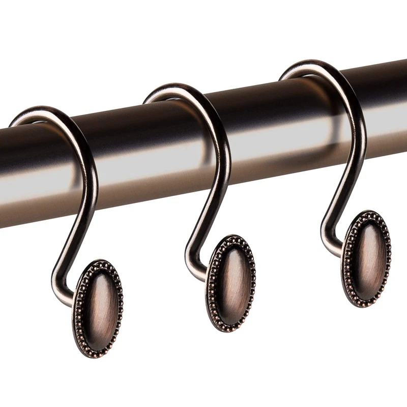 

12Pcs Metal Shower Curtain Hooks, Oil-Rubbed Bronze Rustproof Decorative Shower Curtain Rings for Bathroom