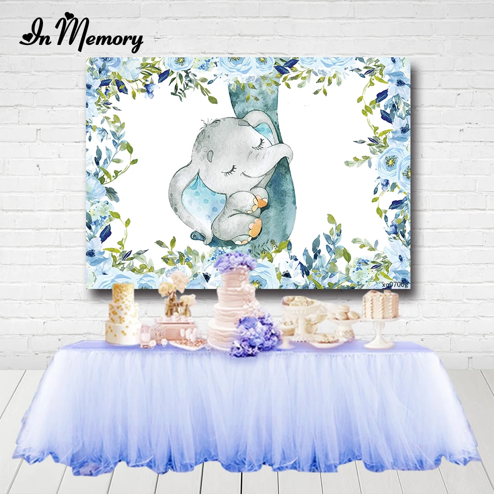 Фотофон InMemory со слоном для студийной фотосъемки с голубыми цветами