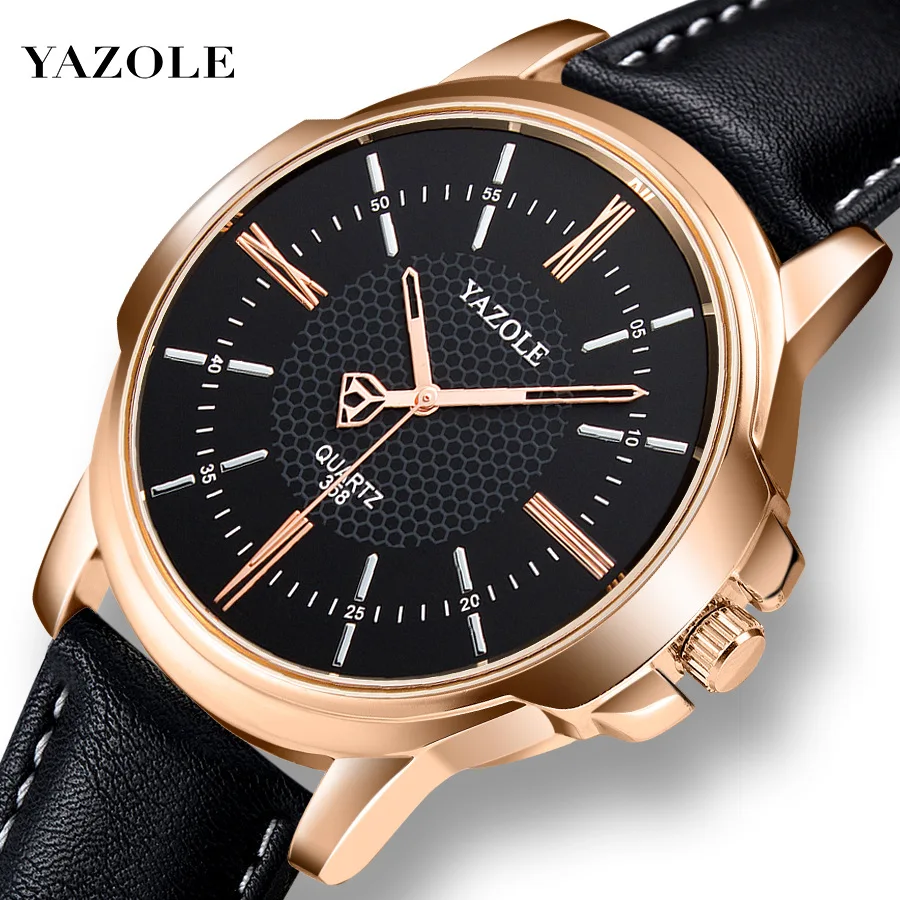 

YAZOLE Brand business fashion Men's waterproof leather belt quartz watch with simple dial, needle clasp