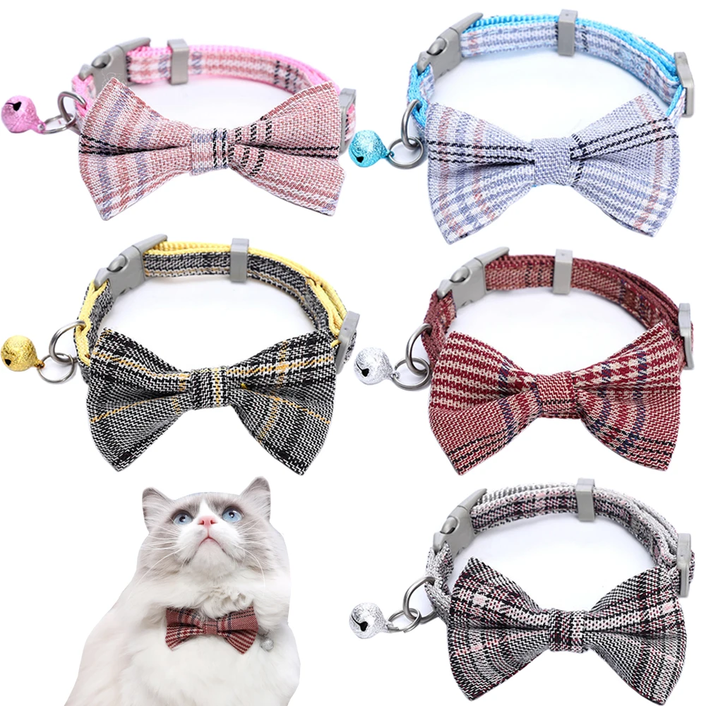 Ошейник для кошек с колокольчиком и бабочкой классический клетчатый узор