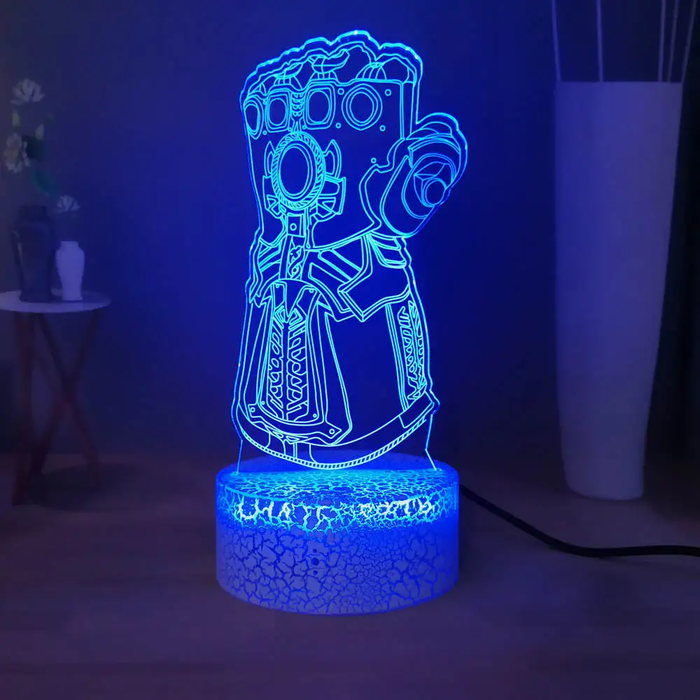 Thanos RGB 7 Красочный меняющийся светодиодный ночник Infinity Gauntlet Мстители 3D визуальная