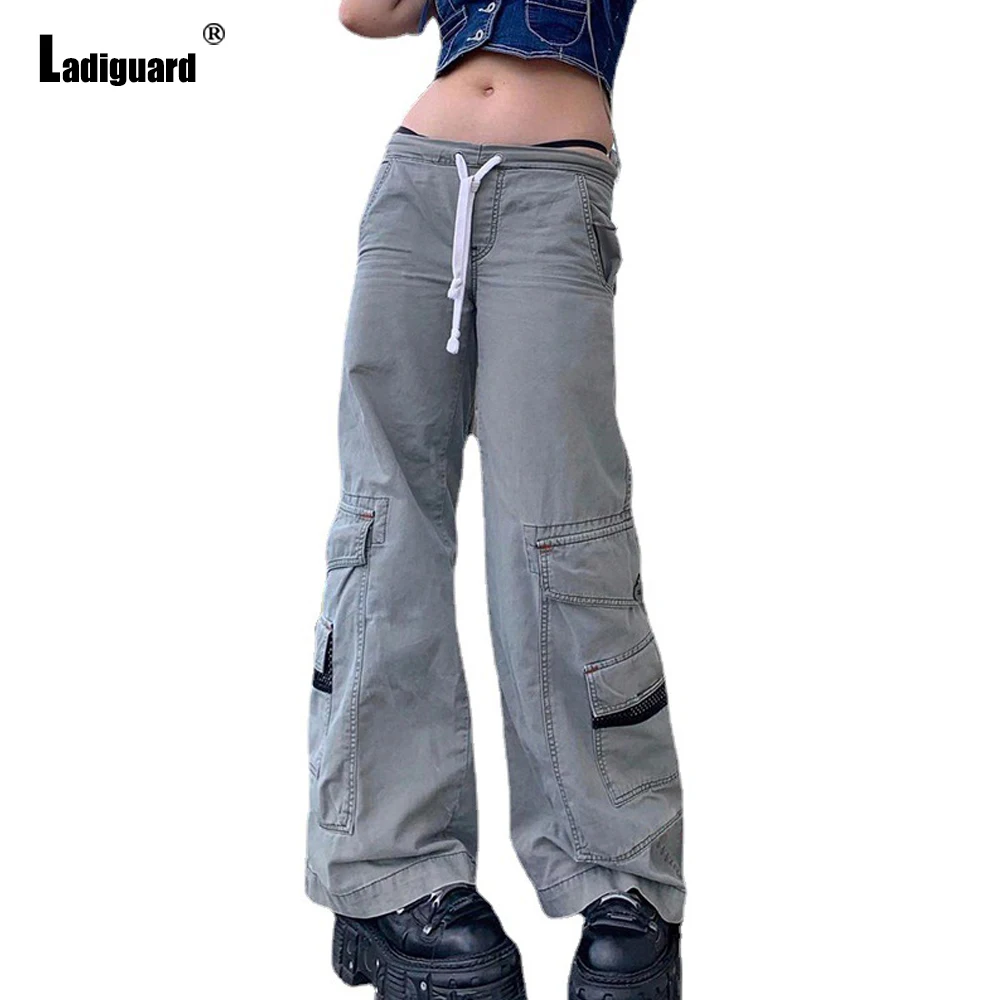 Women Drawstring Jeans Stand Pocket Denim Pants Boyfriend Wide Leg Trouser High Cut Vintage Loose Jean Pants Vaqueros Mujer 2022