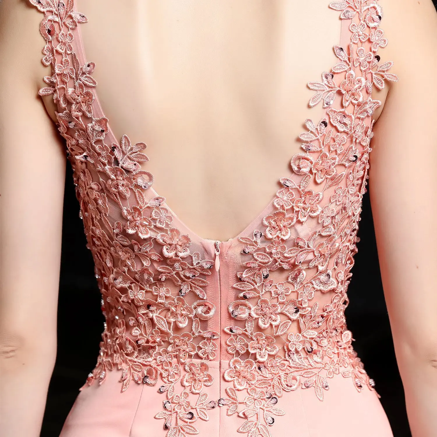 

V-Neck Evening Dresses Lace Appliques Pink Mermaid Long Sheer Back 2020 New Formal Party Dress Prom Gowns robe de soiree 16158