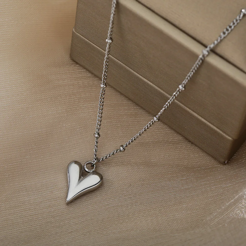 

Heart Pendants Necklaces For Women Girls Sliver Color Stainless Steel Bead Chain Necklace Charm Collier Femme Jewelry Gift 2021