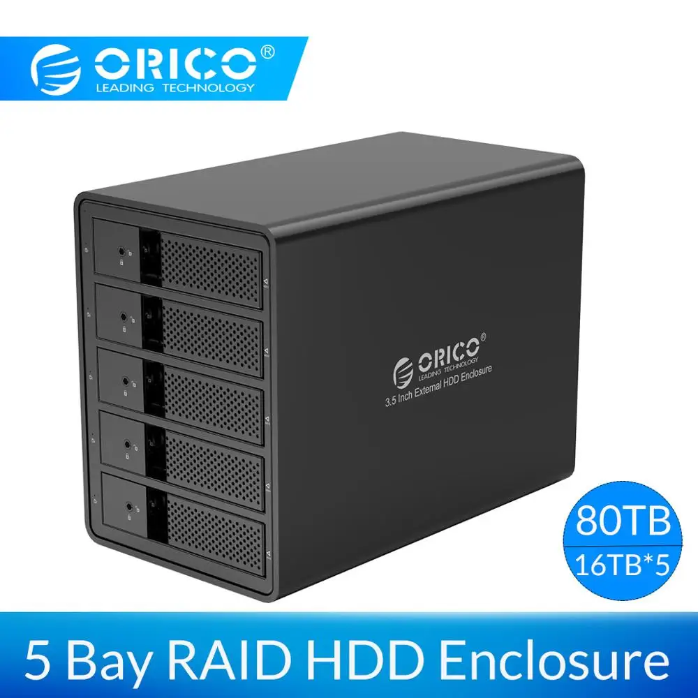 ORICO 3,5 дюймов 5 отсек док-станция для жесткого диска USB3.0 to SATA с RAID алюминиевый корпус для жесткого диска внутренний адаптер питания чехол для жесткого диска