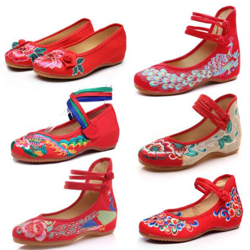 Ботинки в китайском стиле Для женщин с вышивкой обувь тканевым верхом цветочным