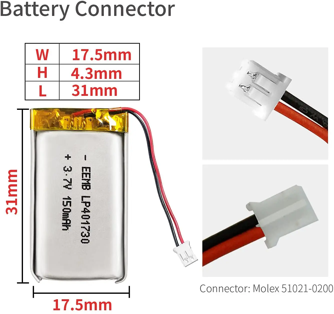 EEMB LP401730 3 7 V Lipo150mAh литиевая полимерная аккумуляторная батарея для смартфона MP3 MP4