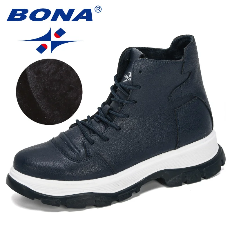Deep blue BONA/Новинка года; дизайнерские короткие плюшевые ботильоны из микрофибры; женские зимние уличные теплые ботинки; удобная женская обувь; Botas Mujer - Цвет: Deep blue