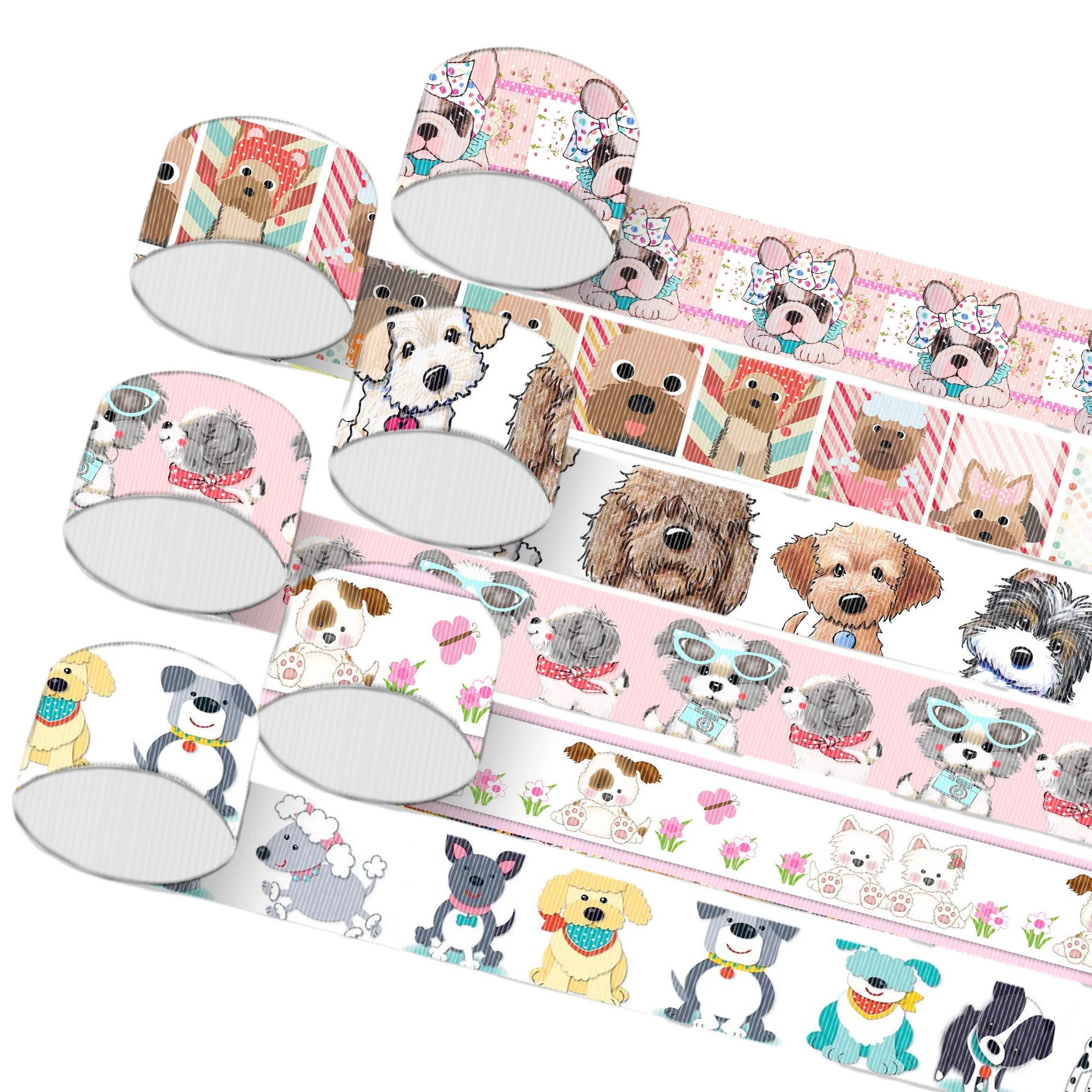 5 Yards Multi Sized Cute Dog Puppy Printed Grosgrain Ribbon Gift Wrapping DIY Art Sewing Bow-knot Crafts Home Packing,5Yc10011