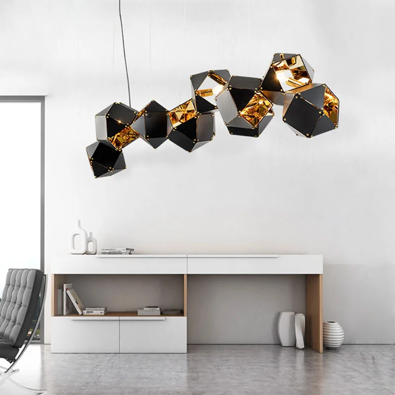 

Nordic Post-modern Polygonal Chandelier Creative Personality Restaurant Bar Table Lamp Designer Dining Table Long Strip Decorati