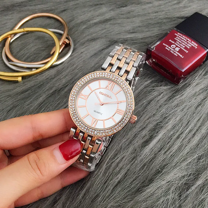 

Classic Design Women's Analog Alloy Quartz Wrist Watches Luxury Rhinestone Gold Silver Ultra Thin Stainless Steel Women's Watch