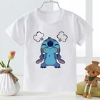 Одежда в стиле Харадзюку для девочек и мальчиков, милая дышащая одежда с изображением Лило и ститча, с коротким рукавом, мультяшная детская одежда