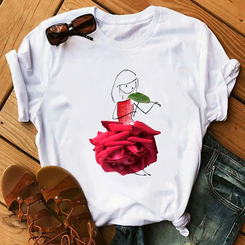 

Maycaur New Vogue TShirts Women Fashion Ballet Dancer Graphic Print Tshirts Casual Flower Tops Tees Female Tshirts Camisas Mujer