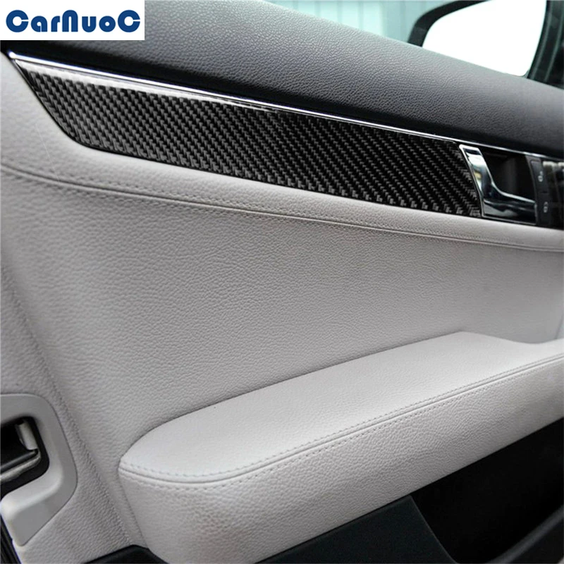 

Для Mercedes Benz C W204 2007-2013 автомобиля Внутренний дверной Панель отделкой полоса Декаль углеродного волокна Стикеры Средства для укладки волос