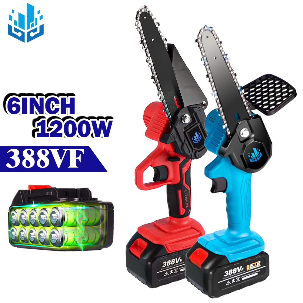 

6 Inch 1200W Wireless Mini Electric Chainsaw Pruning Tool With Rechargeable Battery 20000mAh Woodworking One-handed Garden Tool