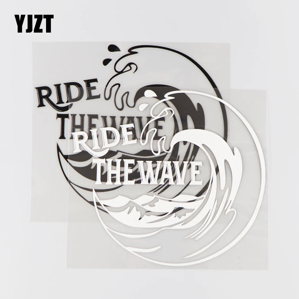 YJZT 16.8×15.1CM RIDE THE WAVE Vinyl Decal Car Sticker Personality Word Decorates Funny Surf Black/Silver 4C-0318 - купить по
