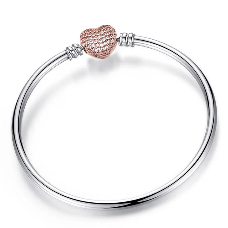 

Original Chain Bangle Bracelets for Women Love Heart Fit Beads Charms Silver DIY