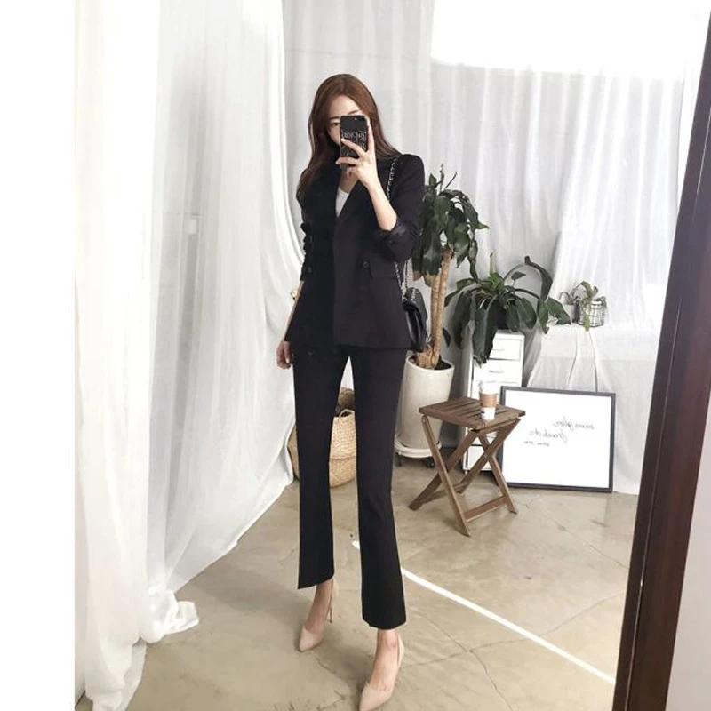 Women 2022 Autumn Winter New Suits Female Office Wear Blazer Jackets + High Waist Solid Pants Ladies Casual Two Piece Sets E997