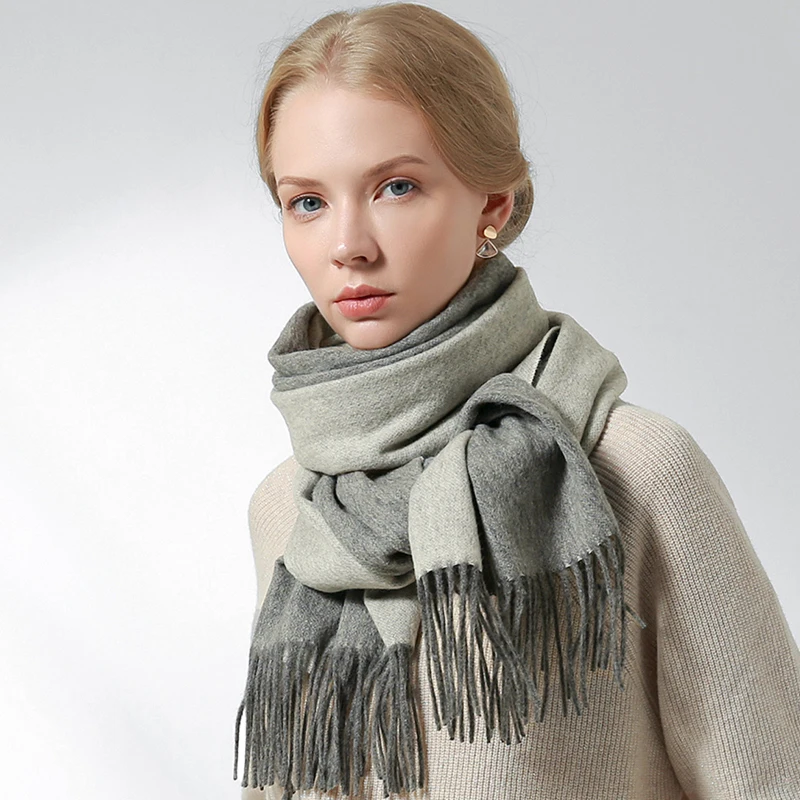 

Women 100% Lamb Wool Scarves Reversible Echarpe Warm Cashmere Shawls and Wraps for Ladies Solid Winter Fine Wool Scarfs Foulard