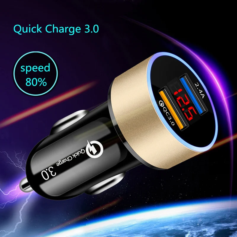 QC 3 0 Dual USB Автомобильное зарядное устройство для быстрой зарядки Huawei Y5P Y6P P40 Lite Samsung