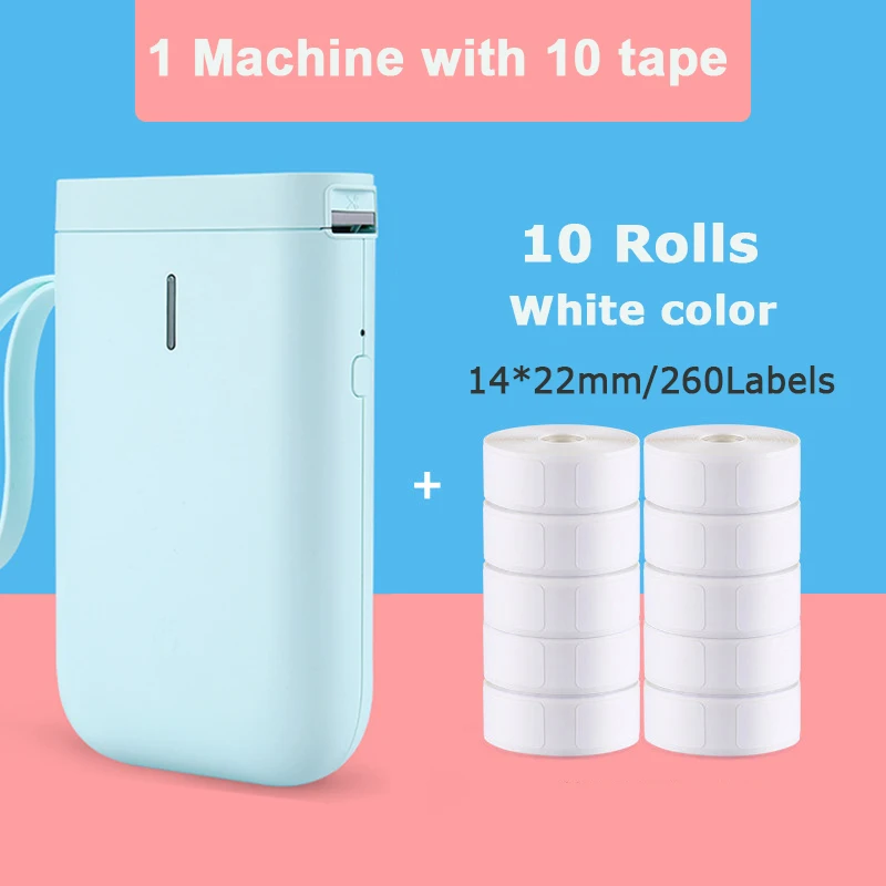 

Blue Niimbot Labeler add 10Rolls White 14x22mm D11 Price Sticker Portable Thermal Label Printer Home and Office use USB Cable