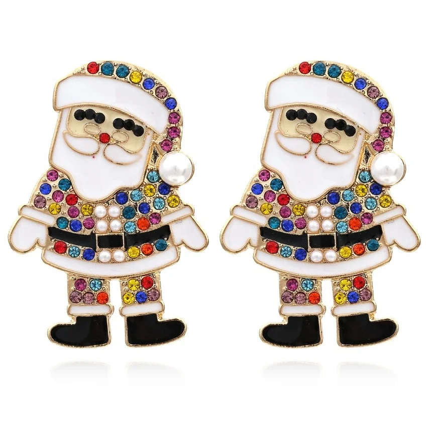 

2022 New Year Santa Claus Earrings Trend Cartoon Characters Colored Rhinestone Earrings