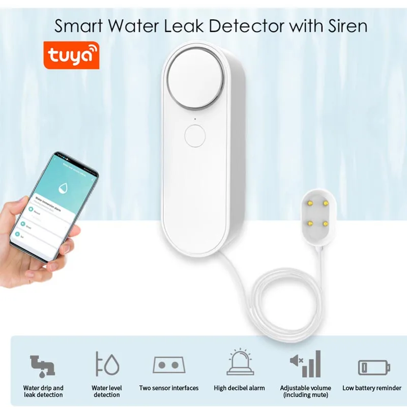 

Tuya WIFI Water Leak Sensor Detector Overflow Security Alarm System Water Leakage Alarm