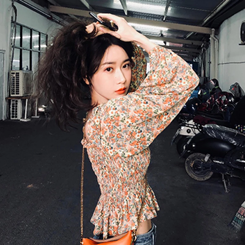 Винтажный буф деловой Набор Цветочная блузка французский с длинным