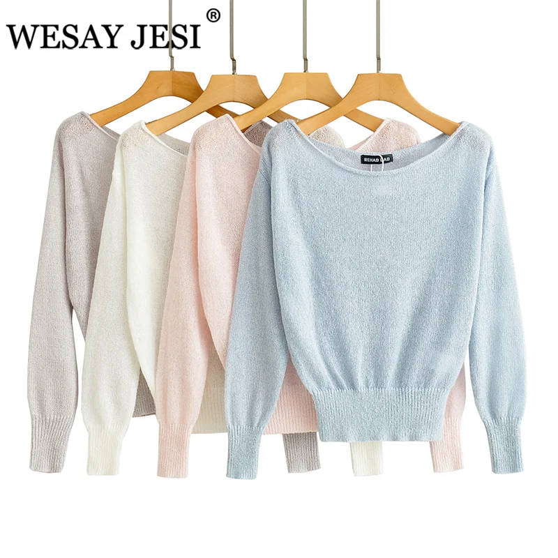 

WESAY JESI Women Clothes Pullover TRAF ZA Fashion Women New O-Neck Thin Long Sleeve Solid Color Loose Casual Pullover Knitwear