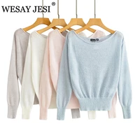 wesay jesi women clothes pullover traf za fashion women new o neck thin long sleeve solid color loose casual pullover knitwear