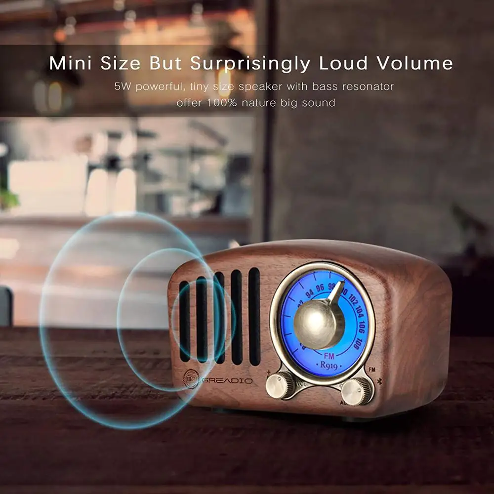 Ретро Bluetooth-Колонка Greadio деревянный fm-радиоприемник грецкого ореха со