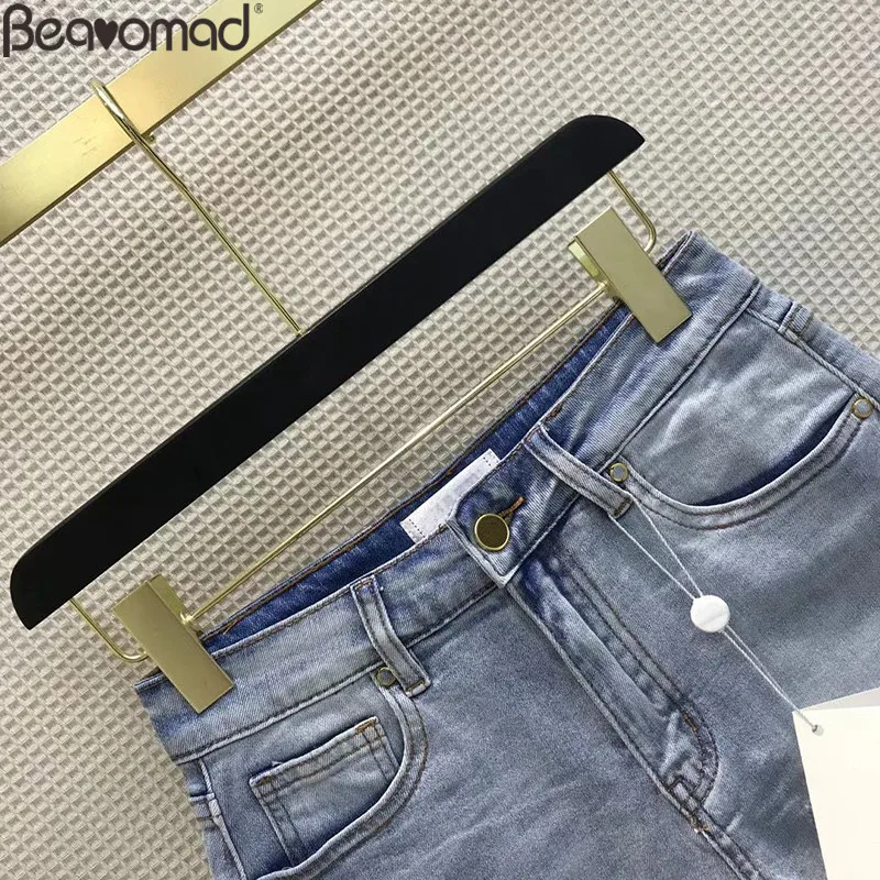Bearomad 2021 Summer Women Blue Casual Denim Shorts Trim High Waist Slim Wash Bottoms Party Denim Edging Shorts