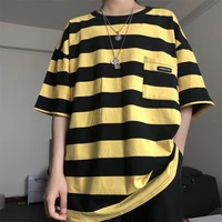 summer short sleeved striped t shirt teen college style fashion casual 2022 clothes men hip hop oversize loose unisex clothes