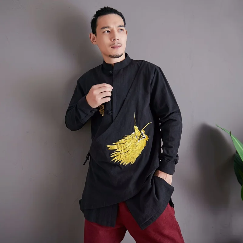 Китайское кимоно для мужчин винтажная хлопковая блузка в стиле кунг фу