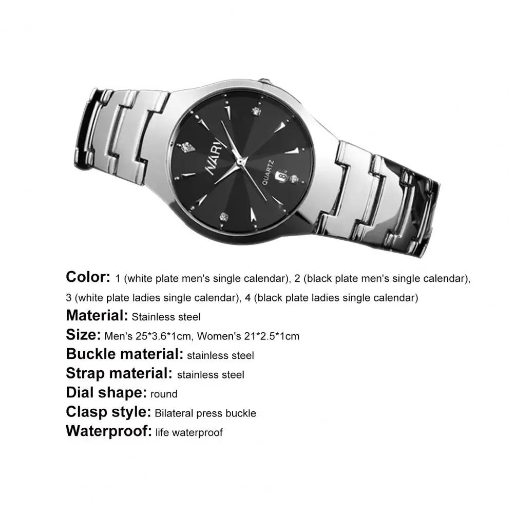 

50% Hot Sales Couple Watch Single Calendar Rhinestone Unisex Round Dial Quartz Watch for Businiess