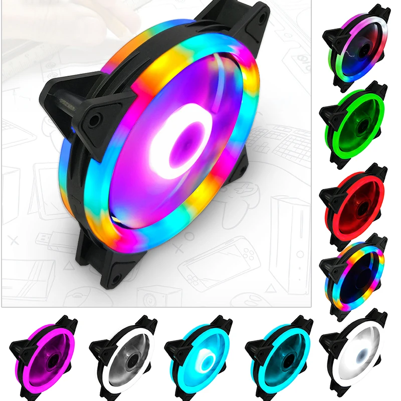 Вентилятор охлаждения для чехла компьютера 120 мм 3 контакта цветной синий красный